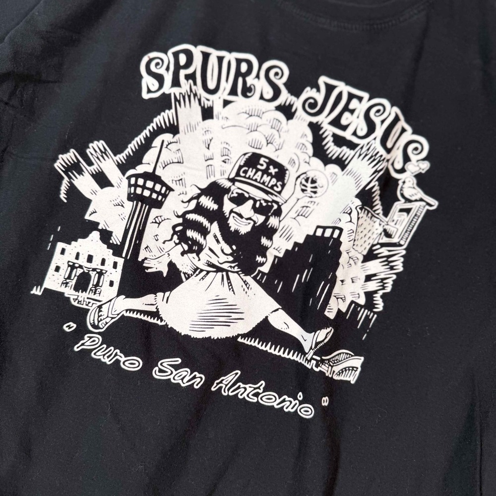 Spurs Jesus San Antonio Basketball Graphic Tee Black Puro San Antonio Mens L